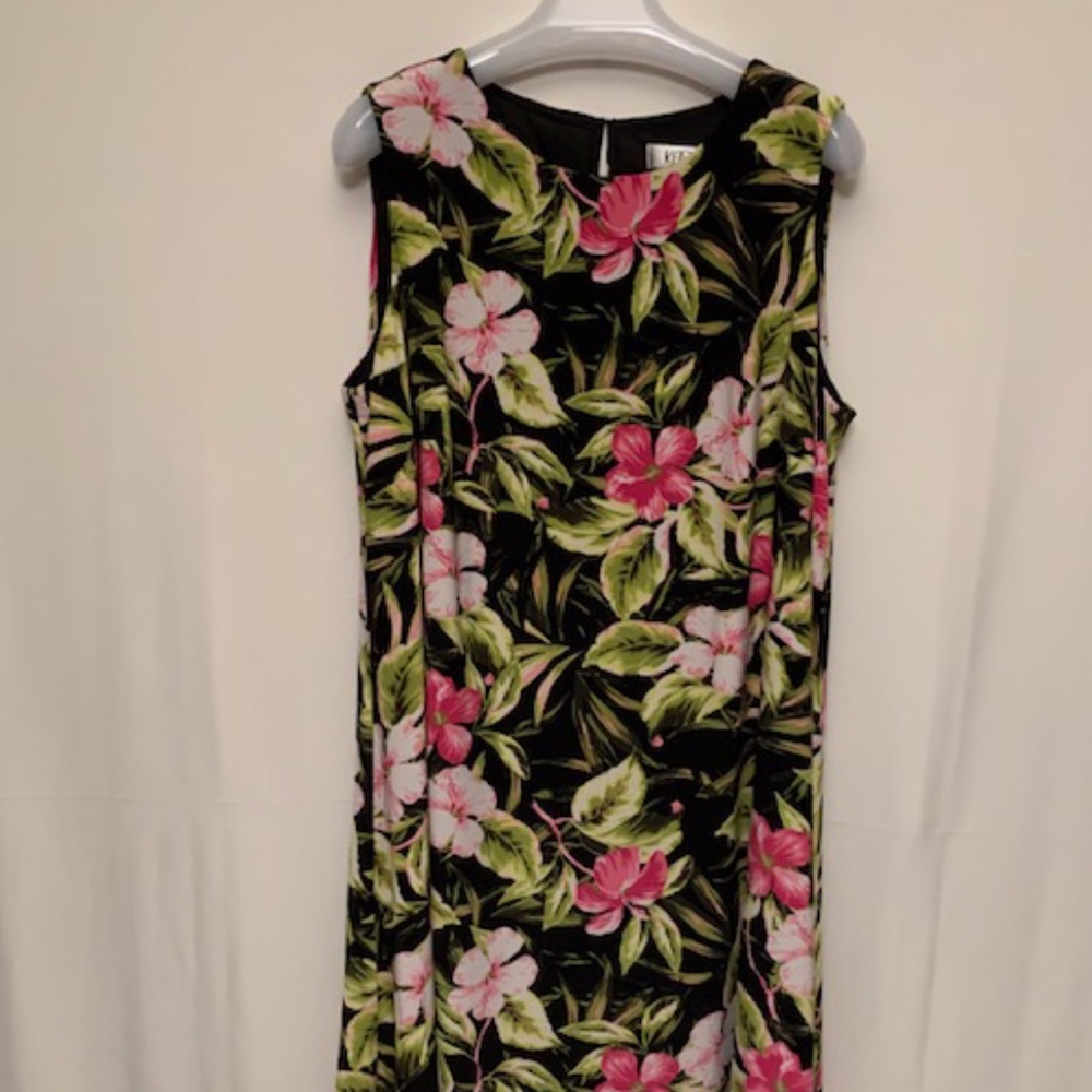 Kasper 2X sleeveless knit dress tropical flowers